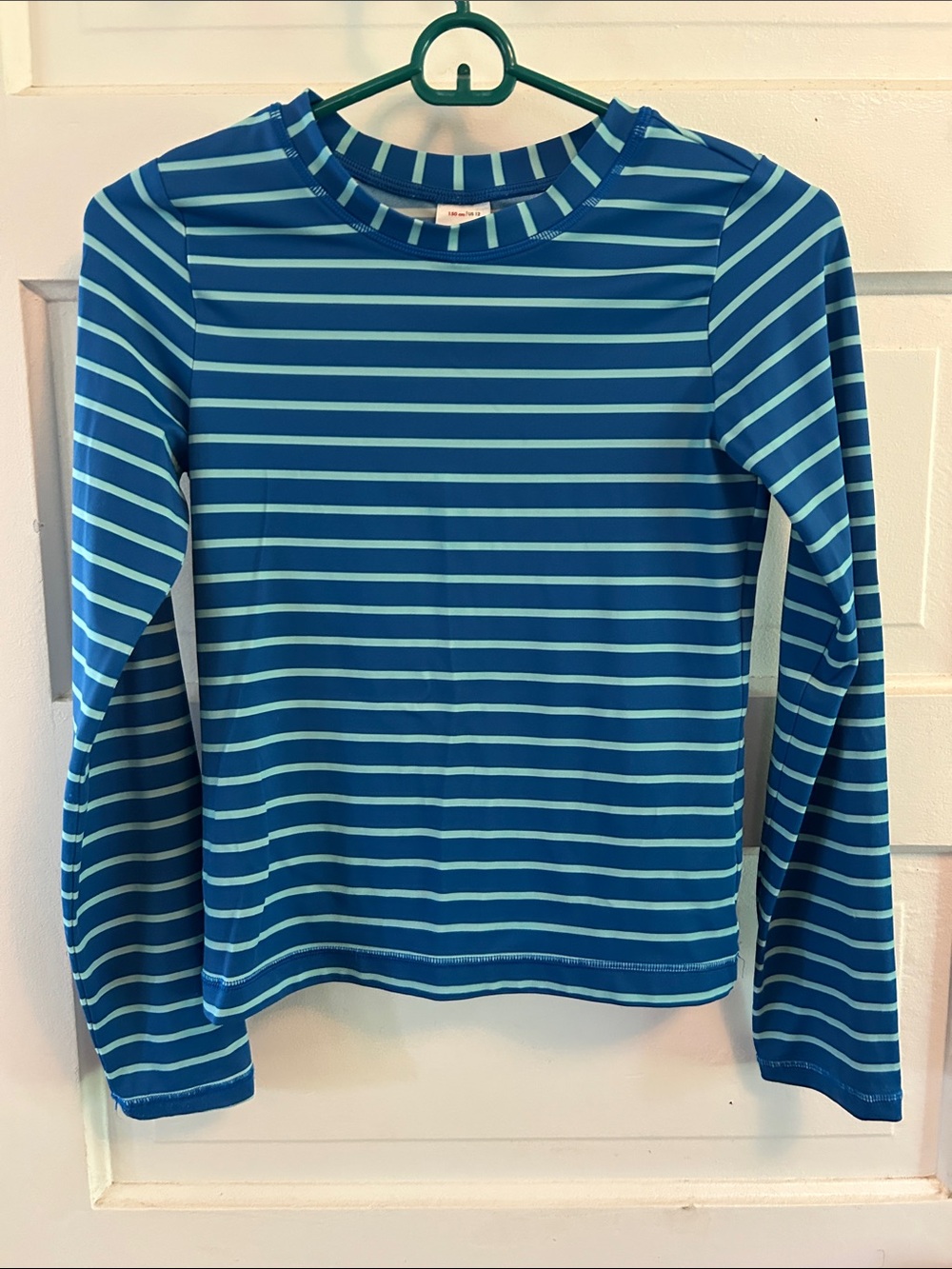 Girls’s Hanna Anderson Blue Striped Long-Sleeve Top Rashguard SPF Sz 12